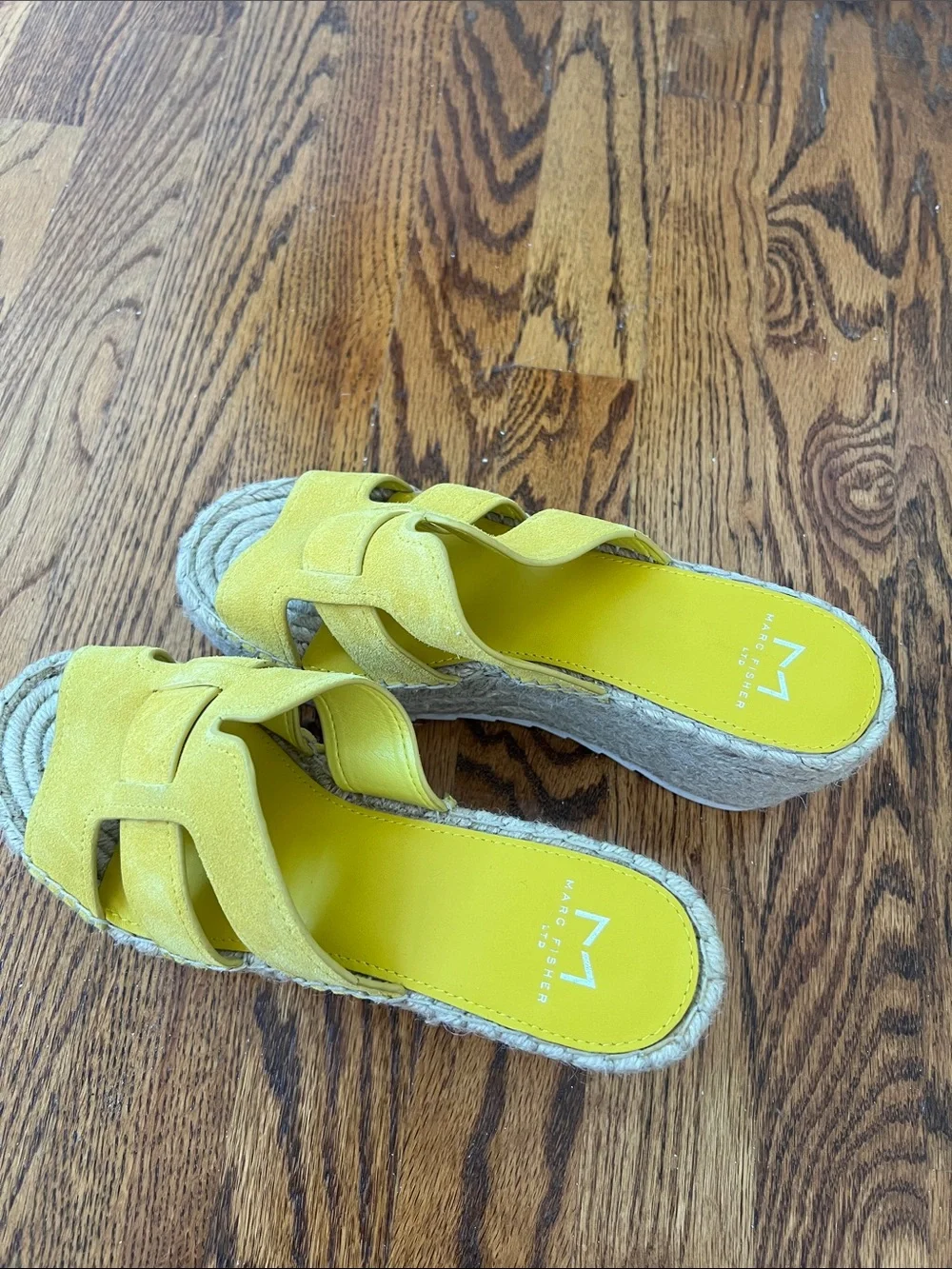 Marc Fisher Bright Yellow Espadrille Platform Slides-NWT